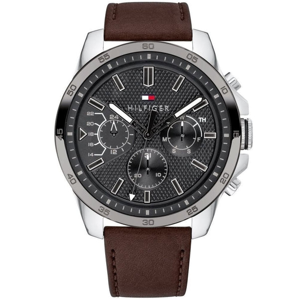 Tommy Hilfiger Decker Chronograph Grey Dial Brown Leather Strap Watch for Men - 1791562