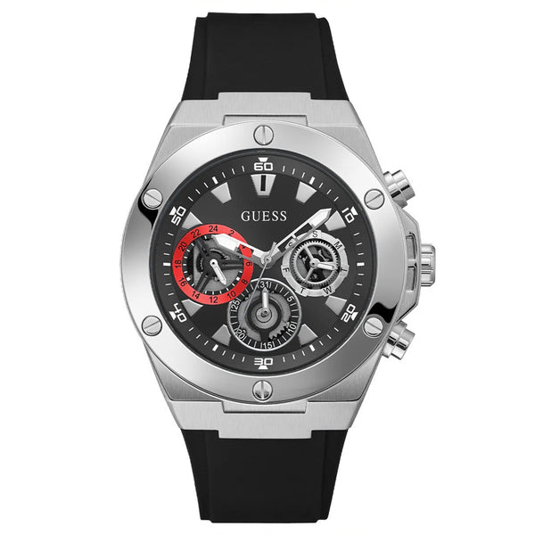 Guess Quartz Black Silicone Strap Black Dial 46mm Watch for Mens-GW0417G3