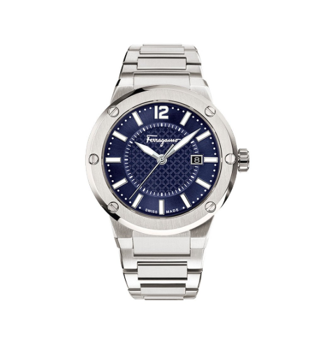 Ferragamo Men’s Swiss Made Quartz Rose Gold Stainless Steel Blue Dial 44mm Watch SFHY0292
