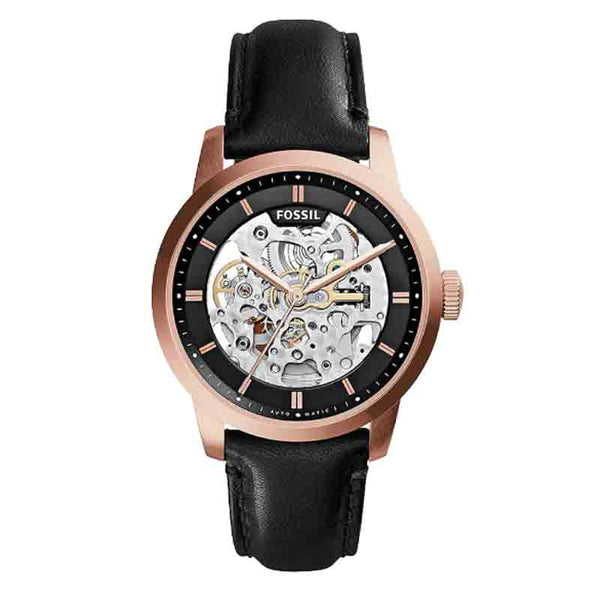 Fossil  Black Dial Black Leather Strap Watch for Men - ME3084