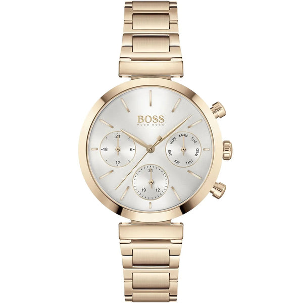 Hugo Boss Flawless Quartz White Dial Gold Steel Strap Watch for Women -1502531