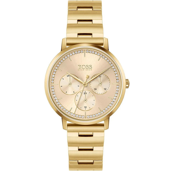 Hugo Boss Prima Gold Dial Gold Steel Strap Watch for Women - 1502572
