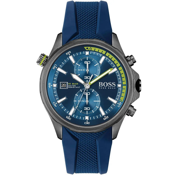 Hugo Boss Globetrotter Chronograph Blue Dial with Rubber Belt Watch for Men-1513821