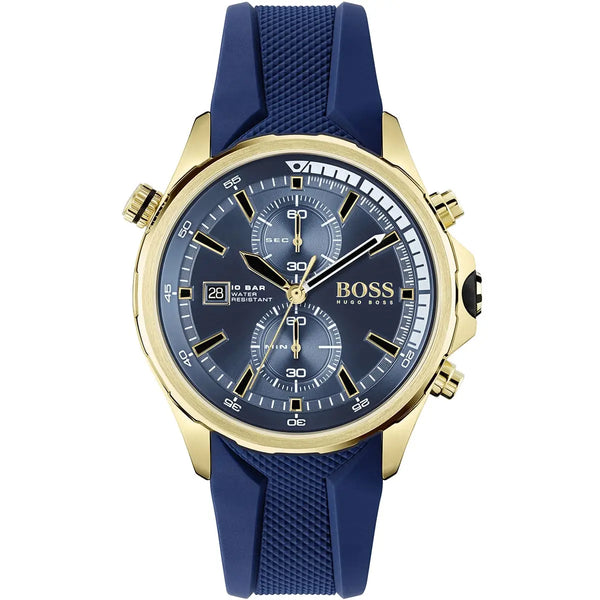 Hugo Boss Globetrotter Chronograph Blue dial with Rubber belt with Blue color Watch for Men-1513822