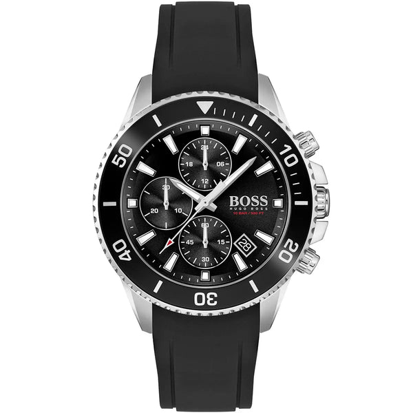 Hugo Boss Admiral Black Silicone Strap Black Dial Chronograph Quartz Watch for Men - 1513912