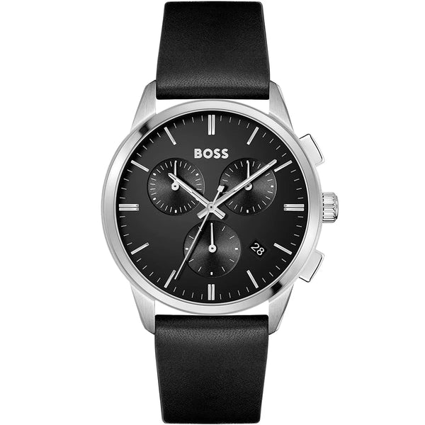 Hugo Boss Dapper Black Leather Strap with Black Dial Watch for Men-1513925
