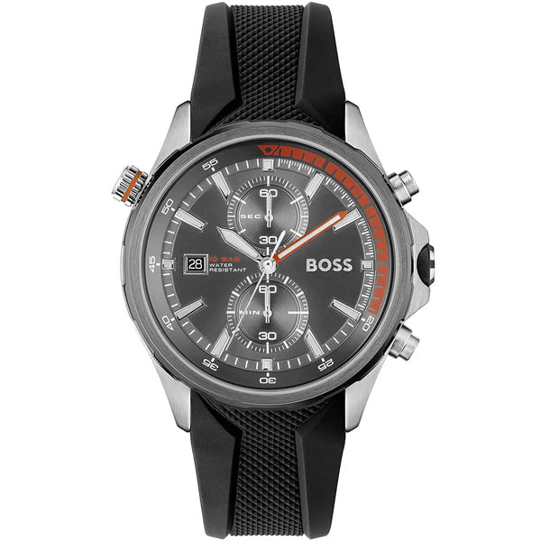 Hugo Boss Globetrotter Black Silicone Strap Grey Dial Chronograph Quartz Watch for Men - 1513931