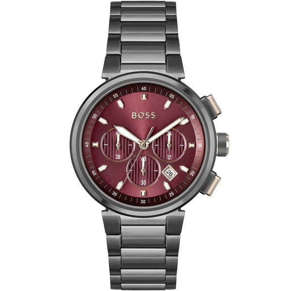 Hugo Boss One Chronograph Grey Metal Case with Red Dial Watch for Men-1514000