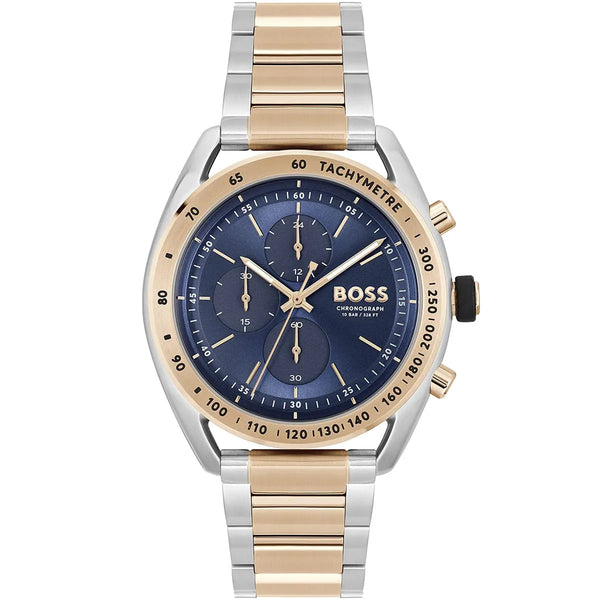 Hugo Boss Center Court Chronograph Silver and Rose Gold Belt With Blue Dial Watch for Men-1514026