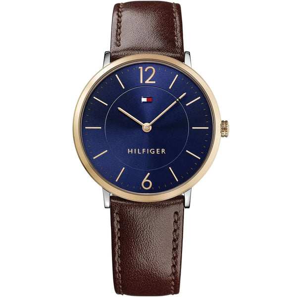 Tommy Hilfiger Ultra Slim Blue Dial Leather Belt with Brown Color Watch for Mens-1710354