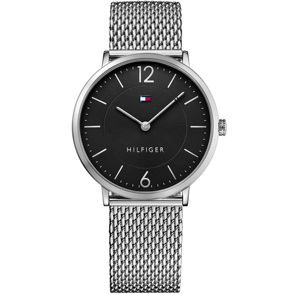 Tommy Hilfiger Ultra Slim Black dial Metal Mesh belt with Silver color Watch for Mens-1710355