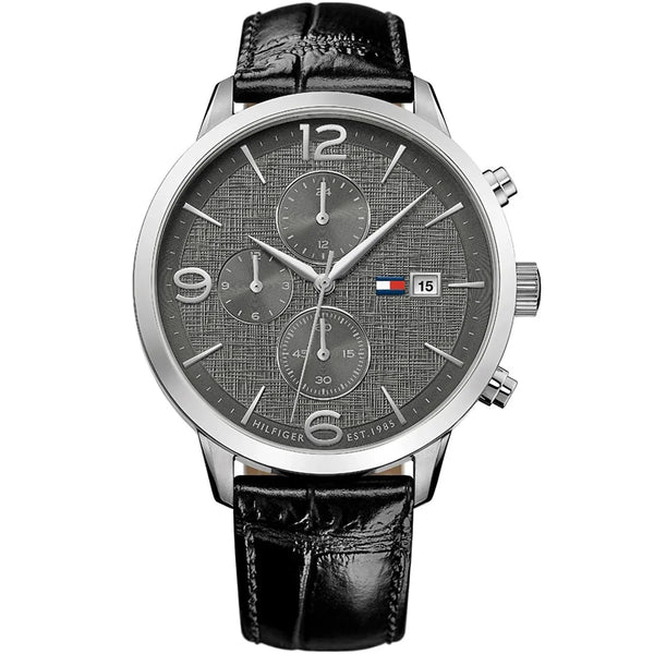 Tommy Hilfiger Liam Gray dial Leather belt with Black color Watch for Mens-1710361