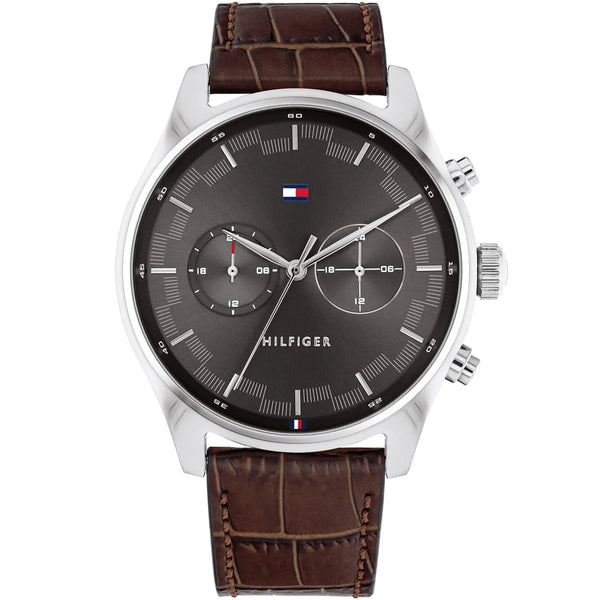 Tommy Hilfiger Sawyer Chronograph Gray dial Leather Belt Watch for Mens-1710422