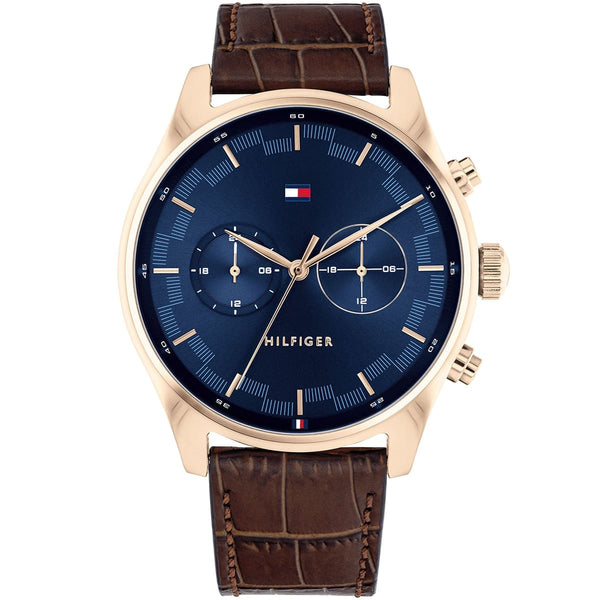 Tommy Hilfiger Sawyer Chronograph Blue dial Leather Belt Watch for Mens-1710423