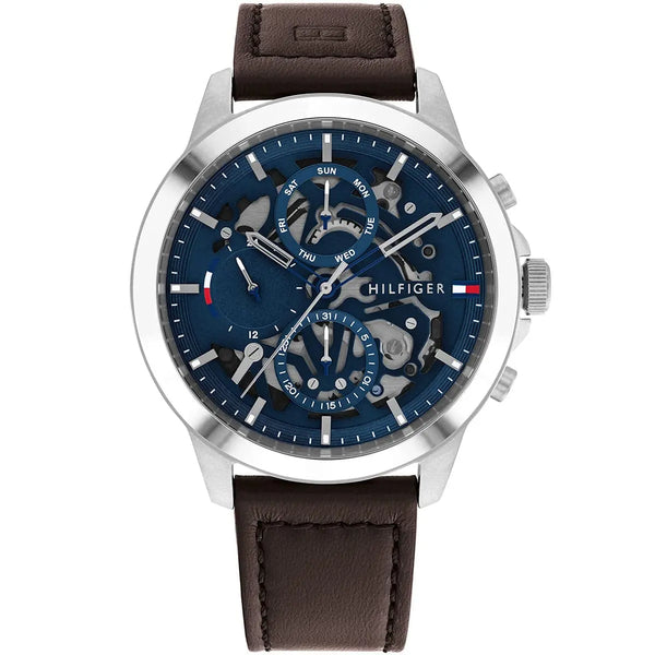 Tommy Hilfiger Henry Brown Leather Strap Blue Dial Chronograph Quartz Watch for Mens - 1710476