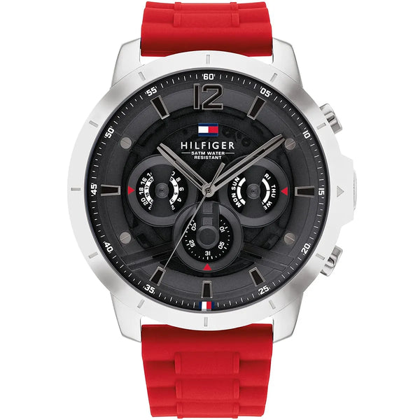 Tommy Hilfiger Luca Chronograph Grey Dial Red Silicone Strap Watch For Men - 1710490
