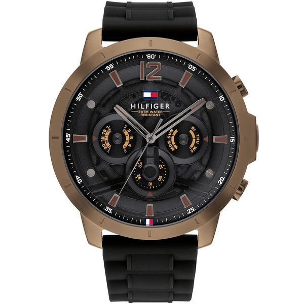 Tommy Hilfiger Luca Chronograph Black Dial Black Rubber Strap Watch For Men - 1710491