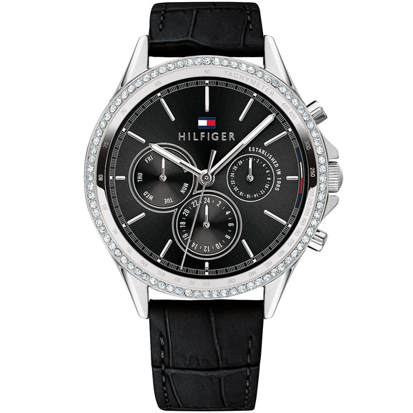 Tommy Hilfiger Ari Diamonds Black Dial Black Leather Strap Watch for Women - 1781981