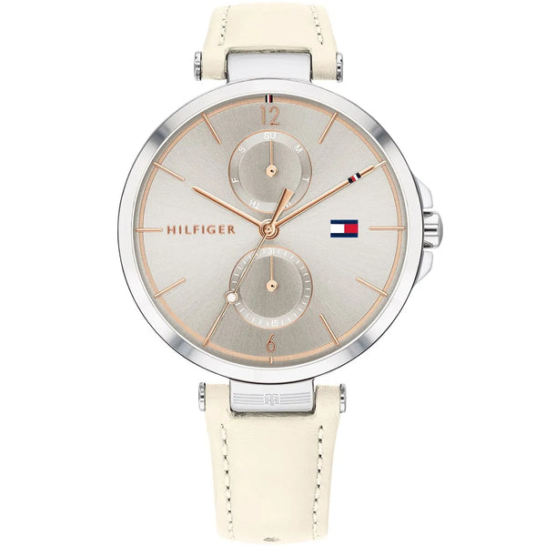 Tommy Hilfiger Gray Dial Leather Belt with Beige Color Watch For Women-1782123