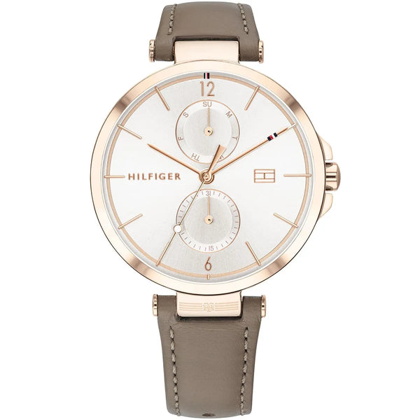 Tommy Hilfiger Angela Silver Dial Leather Belt with Brown Color Watch for Mens-1782125