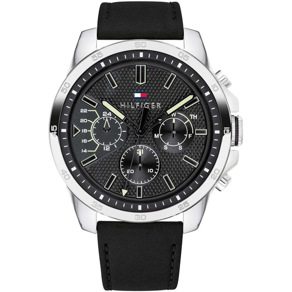 Tommy Hilfiger Decker Chronograph Black Dial Black Leather Strap Watch for Men - 1791563