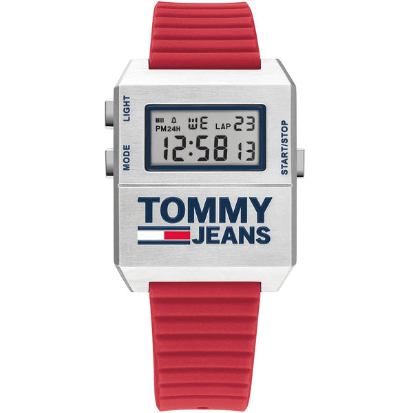 Tommy Hilfiger Jeans Digital  White dial Rubber belt with Red color Watch for Mens-1791674
