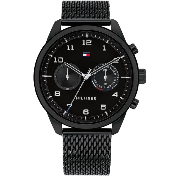 Tommy Hilfiger Patrick Dual Time Black Dial Metal Mesh Belt with Black Color Watch for Men-1791787