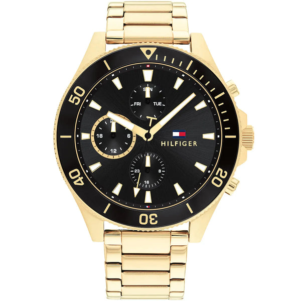 Tommy Hilfiger Larson Chronograph Black Dial Gold Steel Strap Watch For Men - 1791919