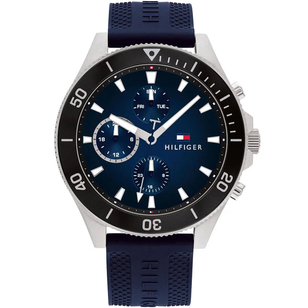Tommy Hilfiger Larson Chronograph Blue Dial Blue Rubber Strap Watch For Men - 1791920