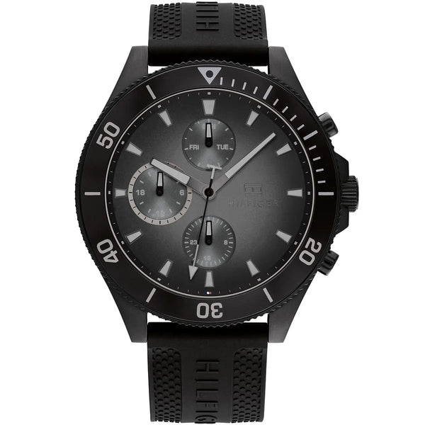 Tommy Hilfiger Larson Chronograph Black Dial Black Rubber Strap Watch For Men - 1791921