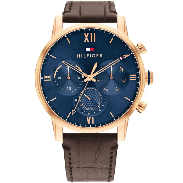 Tommy Hilfiger Sullivan Brown Leather Strap Blue Dial Chronograph Quartz Watch for Mens - 1791933