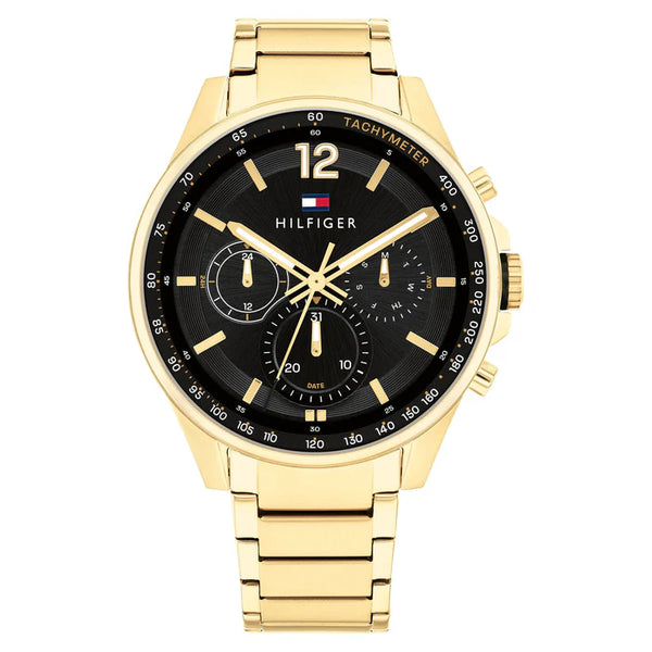 Tommy Hilfiger Chronograph Gold Steel Black Dial Multi-function Watch for Men- 1791974