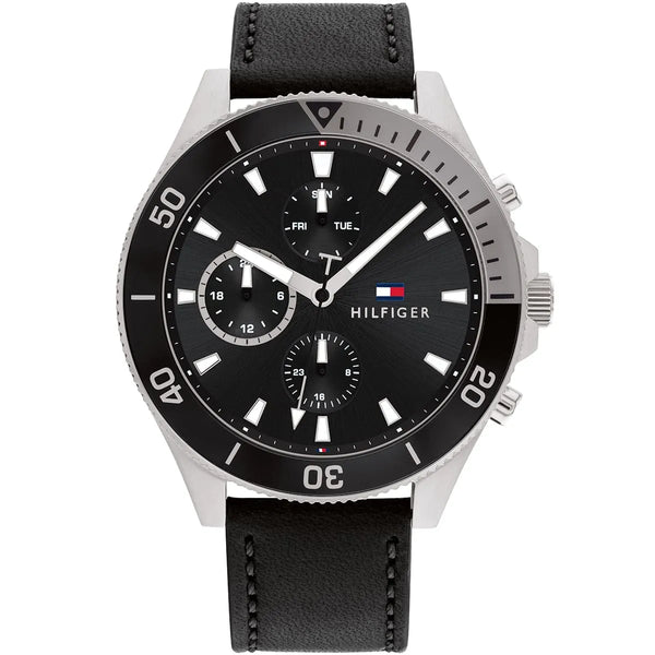 Tommy Hilfiger Larson Chronograph Black Dial Black Leather Strap Watch For Men - 1791984