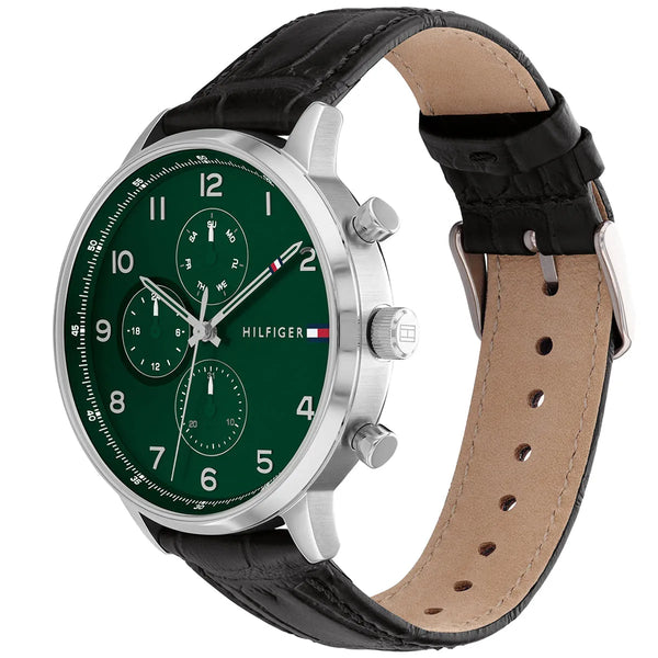 Tommy Hilfiger Leondale Green Dial Leather Belt with Black Color Watch for Men-1791985