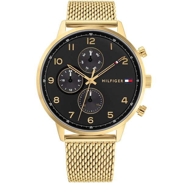 Tommy Hilfiger Leonard Chronograph Black Dial with Gold Mash Chain Watch for Men-1791989