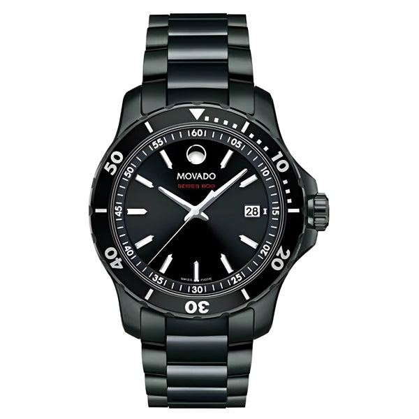 Movado Series 800 Black Dial Black Steel Strap Watch For Men - 2600143