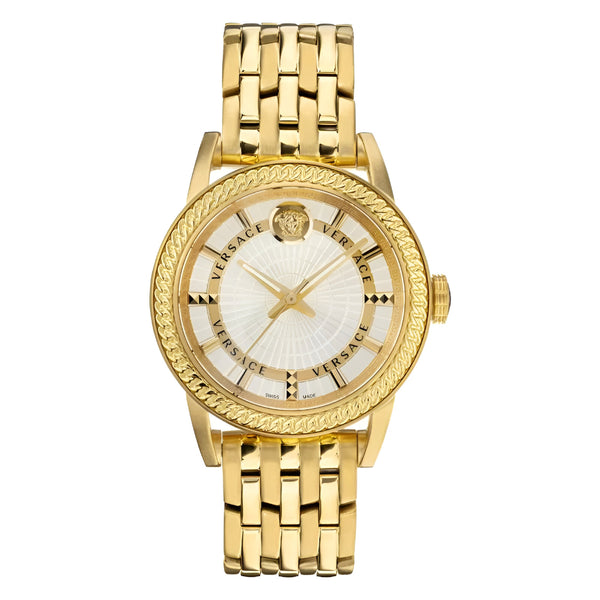 Versace Code Quartz Silver Dial Gold Steel Strap Watch For Men - VEPO00420