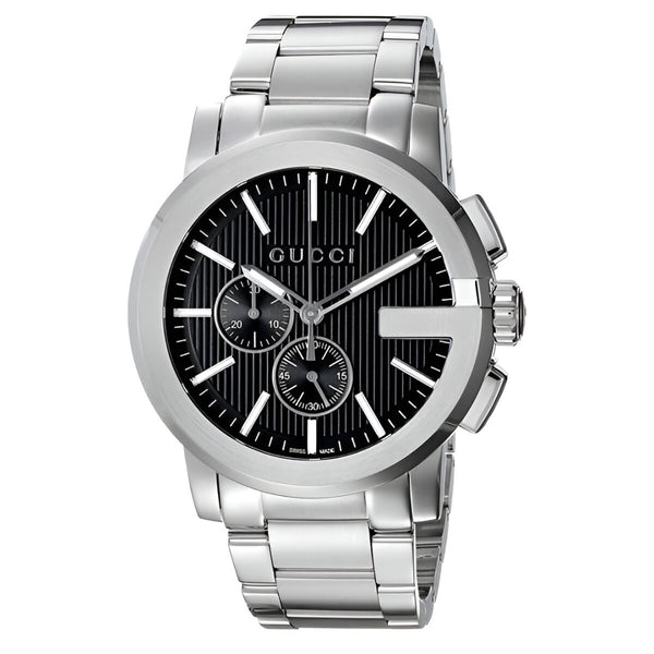 Gucci G Chrono Black Dial Silver Steel Strap Watch For Men - YA101204