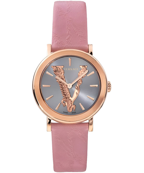 Versace Virtus Quartz Grey Dial Pink Leather Strap Watch for Women - VEHC00319