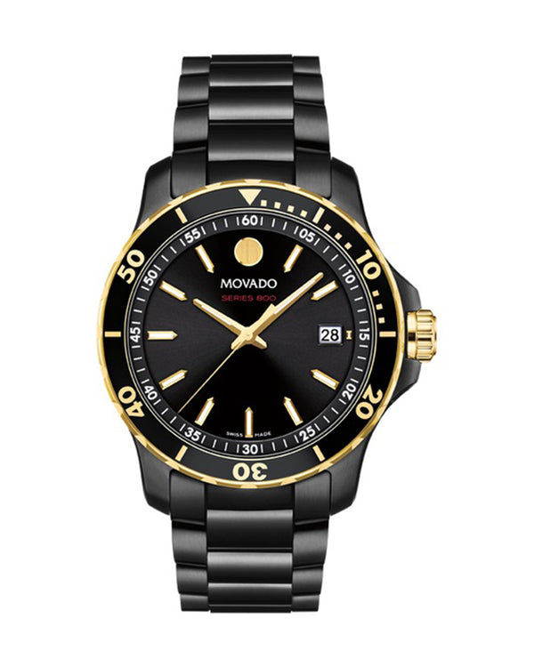 Movado Series 800 Black Dial Black Steel Strap Watch For Men - 2600161