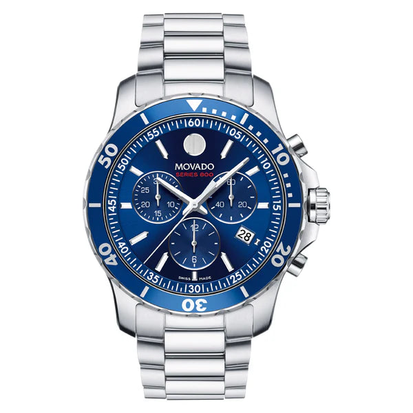 Movado Series 800 Chronograph Blue Dial Silver Steel Strap Watch For Men - 2600141