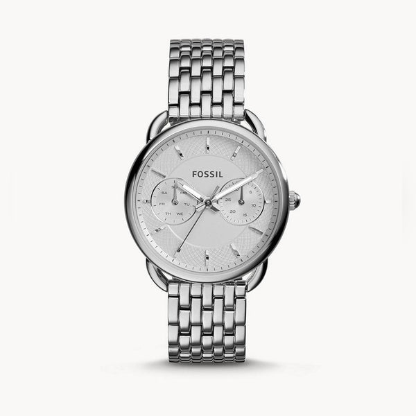 Fossil Tailor Silver Dial Silver Steel Strap Watch for Women - ES3712