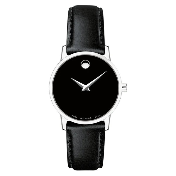 Movado Museum Quartz Black Dial Analog Leather Watch for Women- 607274