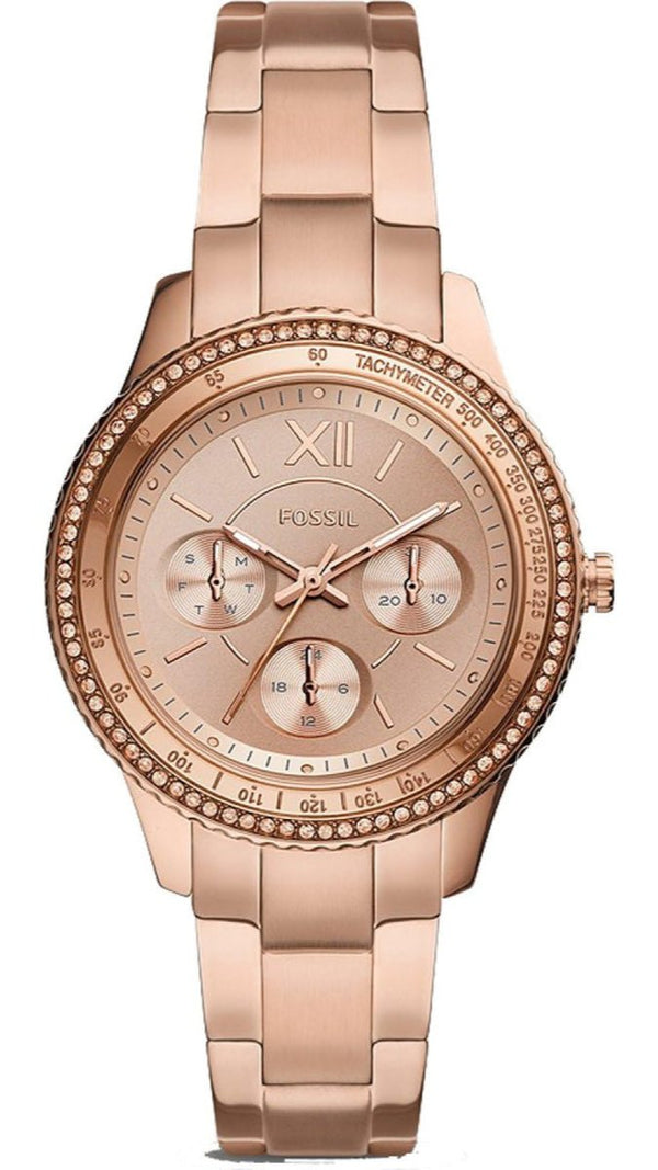 Fossil Stella Sport Multifunction Rose Gold Dial Rose  Strap Watch for Women - ES5106
