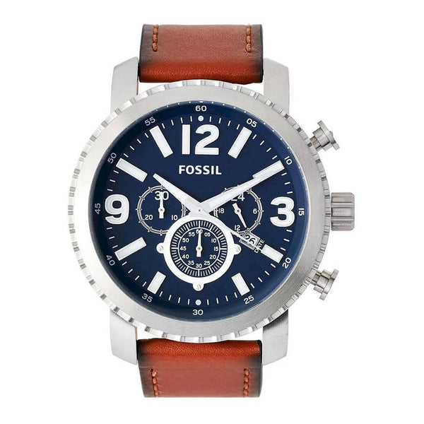 Fossil Men’s Leather Strap Blue Dial 45mm Watch BQ2126