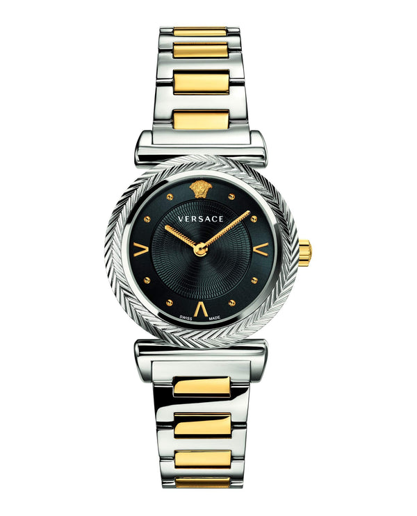 Versace V-Motif Black Dial Two Tone Steel Strap Watch for Women - VERE00518