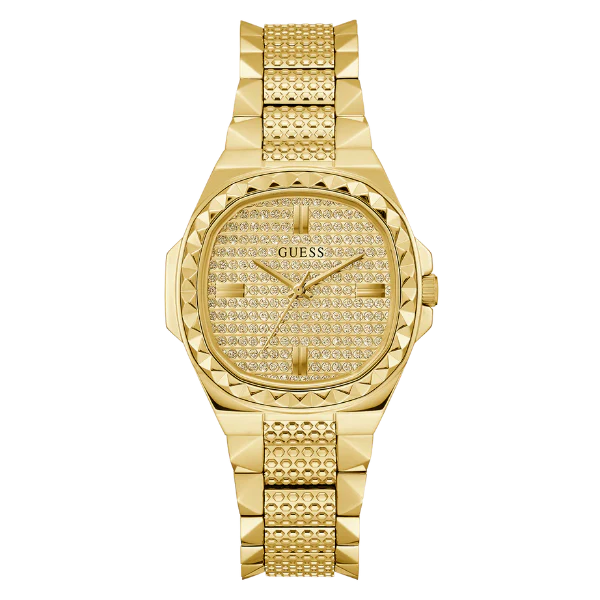Guess Rebellious Gold Stainless Steel Gold Dial Quartz Watch for Women - GW0601L1