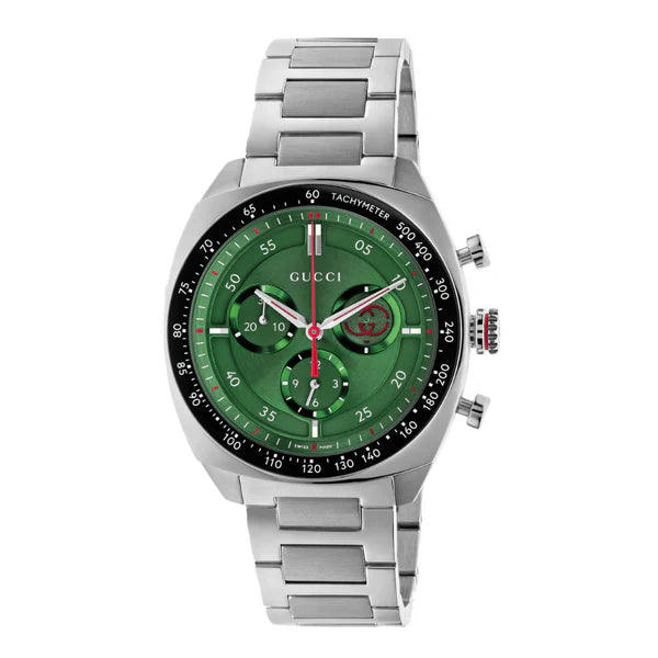 Gucci Interlocking Silver Stainless Steel Green Dial Chronograph Quartz Watch for Men - YA142318