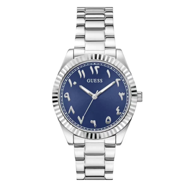 Guess Luna Silver Stainless Steel Blue Dial Quartz Watch for Ladies - GW0735L1