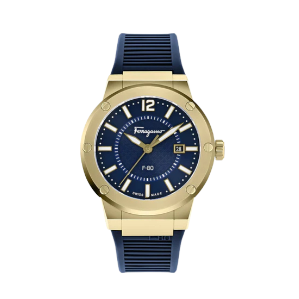 Salvatore Ferragamo F-80 Classic Blue Dial Blue Rubber Strap Watch for Men - SFHY02822